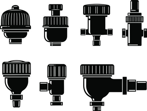 Collection of pipe airlock silhouettes in various designs and configurations