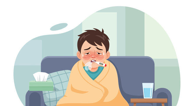 A Young Person Is Feeling Unwell and Is Suffering From a Cold While Sitting In a Sofa