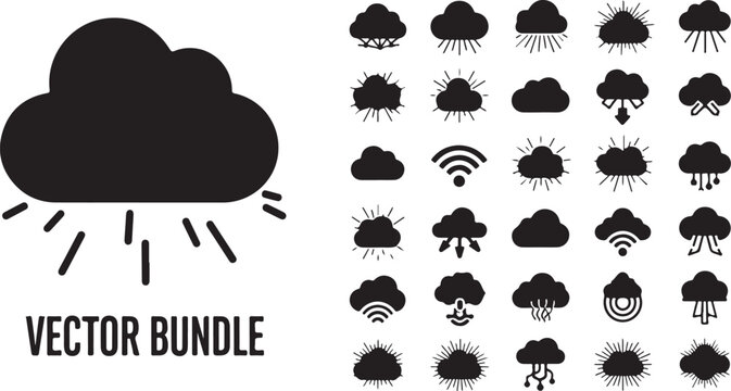 Cloud computing network data and weather icon vector set