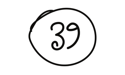 Obraz premium abstract simple hand drawn black number 39 on circle design.