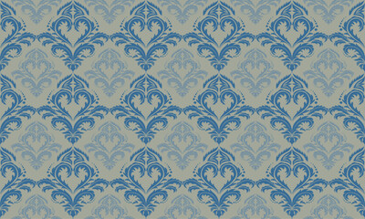 Fototapeta premium Elegant luxury damask seamless pattern with dusty blue floral ornaments on classic background