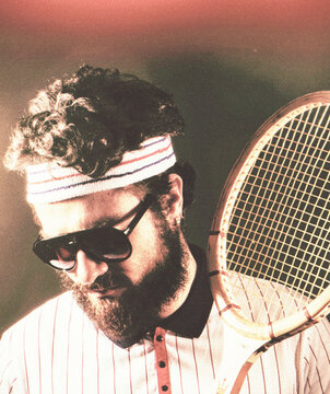 man in sunglasses tennis player in the 70 vintage halftone print poster