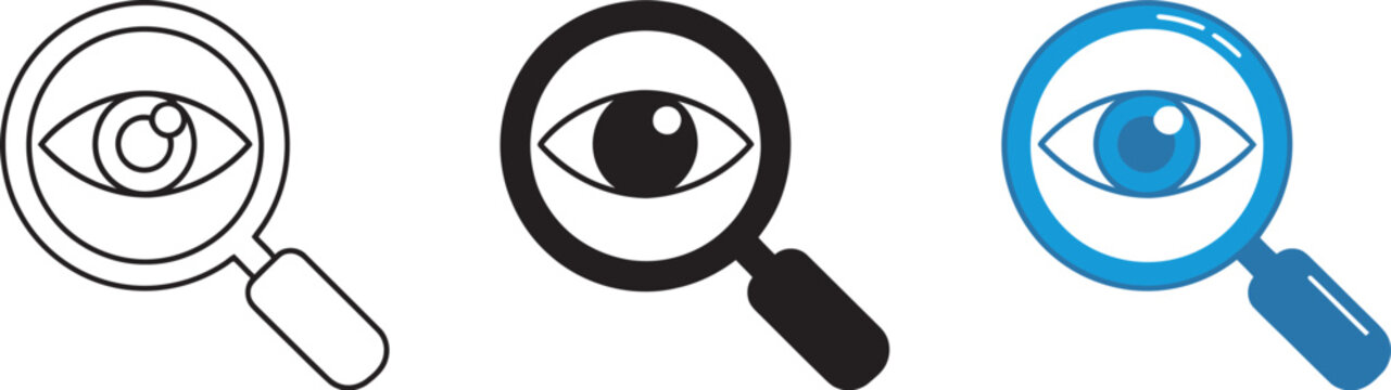 Eye view spying icon set vector collection representing surveillance, monitoring, privacy observation and security tracking systems for digital safety and investigative design themes.