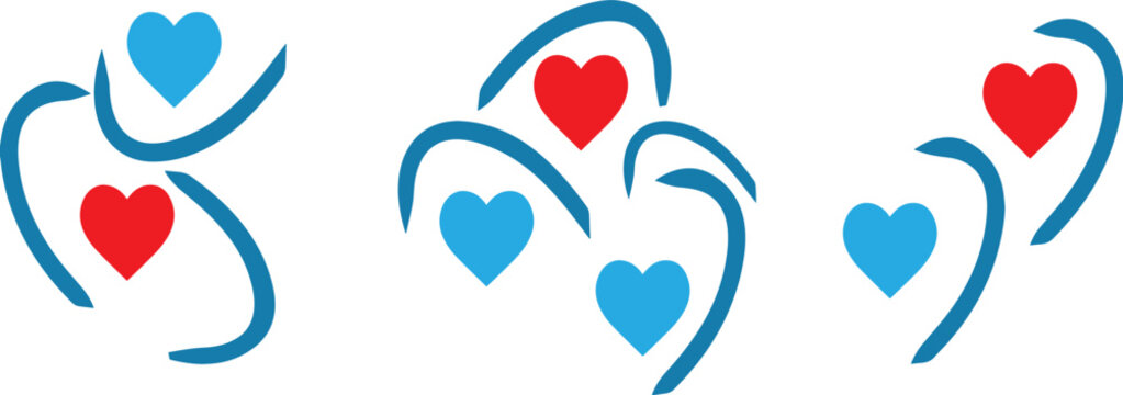 Illustrazione vettoriale di icone con cuori in diversi stili e forme. Ideale per amore, romanticismo, social media, design grafico, San Valentino e decorazioni creative.