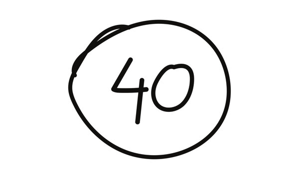 abstract simple hand drawn black number 40 on circle design.