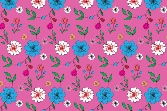 Seamless cute floral pattern on pink background 