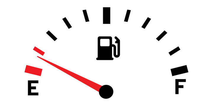 Illustrazione  di icone di segnalazione carburante per spie del cruscotto auto. Include indicatori di livello carburante basso e avviso di rifornimento. Ideale per dashboard, automotive e ma
