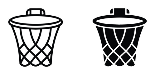 Basketball net icon set, black and white sports hoop vector graphics, minimalist basketball equipment symbols for athletic branding and app design © Faisal