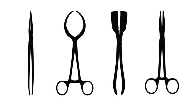 Surgical instruments collection black silhouette high quality professional