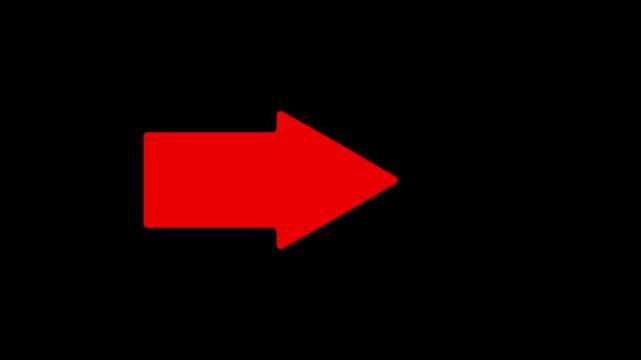 Minimalist red arrow pointing right animation, clean motion pointer on black background