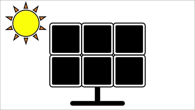 Solar panel animated line icon. Black color line icon animation.Solar Panel Line Animated Icon Solar energy panel icon with sun animation.solar panel electric energy white background