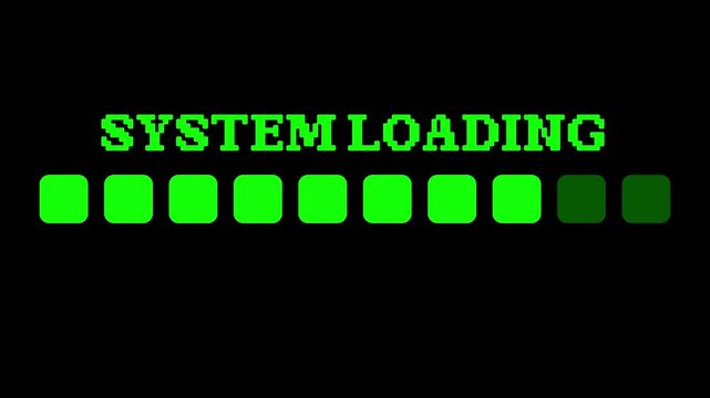 8 bit retro 4k video loading system progress bar, digital display interface animation concept