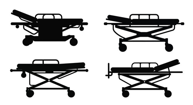 Hospital stretcher silhouettes medical bed design in black silhouette