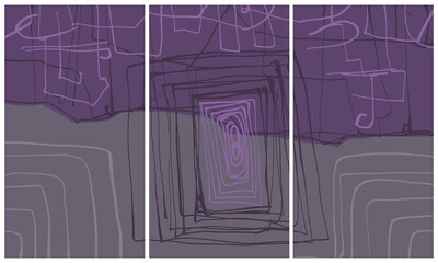 Modern interior triptych. The picture is painted by hand on a tablet. © neurostructure