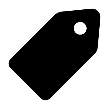 Minimalist black price tag icon, flat vector retail label silhouette, simple shopping tag symbol for e-commerce and sales promotions