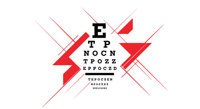 Abstract Eye Chart Design: A Modern Interpretation with Red Geometric Elements