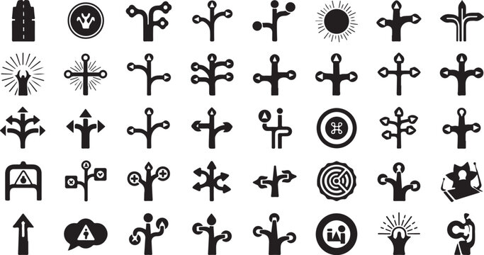 Collection of abstract path and tree branch icons