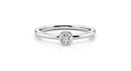 Naklejka premium Elegant solitaire diamond ring on silver band.
