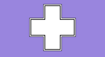 Obraz premium Abstract Geometric Cross Shape With White Interior And Black Outline On Violet Background