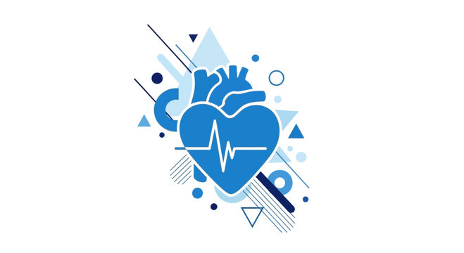 Abstract Healthcare Design Featuring Heart, EKG Line, and Geometric Shapes