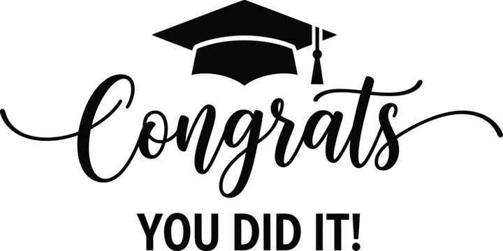 Black graduation cap icon with congratulatory text