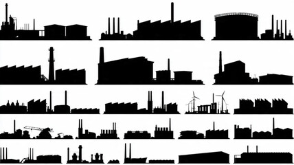 Fototapeta premium Industrial factory buildings and silhouettes.