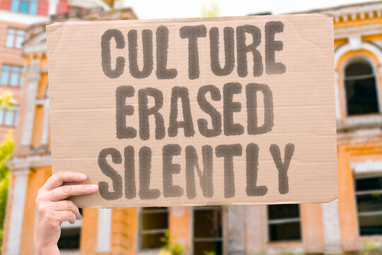 "Culture Erased Silently" Language extinction simultaneously destroys oral histories traditions and unique worldviews irreversibly. EXTINCTION. SIMULTANEOUSLY. HISTORIES. TRADITIONS. WORLDVIEWS.