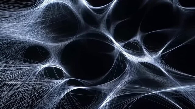 Illuminated Neural Network Patterns. Bright Fiber Mesh Resembling Neural Pathways Intricately Connected