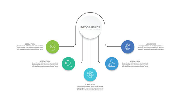 Vector infographic business presentation template with interconnections, with 5 options.