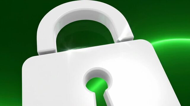 White open padlock icon on an abstract green background representing digital security and data protection.
