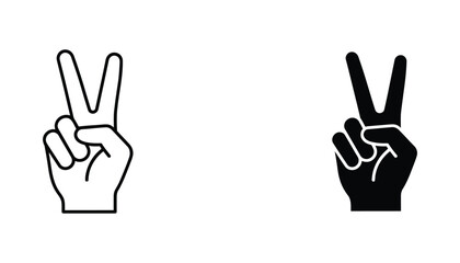 Obraz premium Hand showing peace gesture outline and silhouette vector icons for communication and social expression design isolated on white background