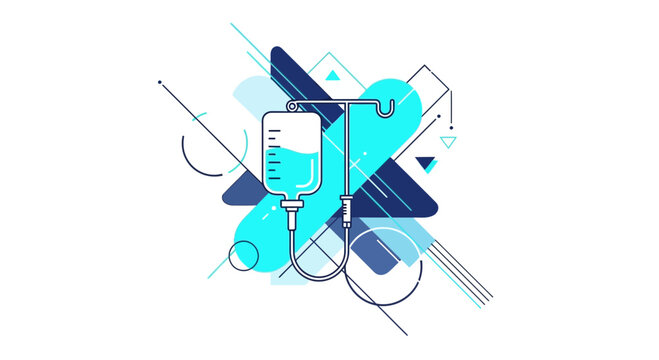 Abstract Medical Illustration Featuring Infusion Bag And Geometric Shapes Design