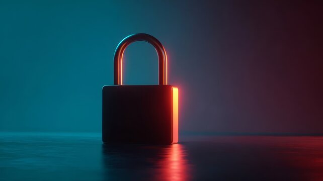 Dark padlock glows with red light