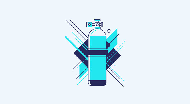 Abstract Oxygen Tank Illustration with Geometric Designs in Modern Vivid Cyan Color Tones