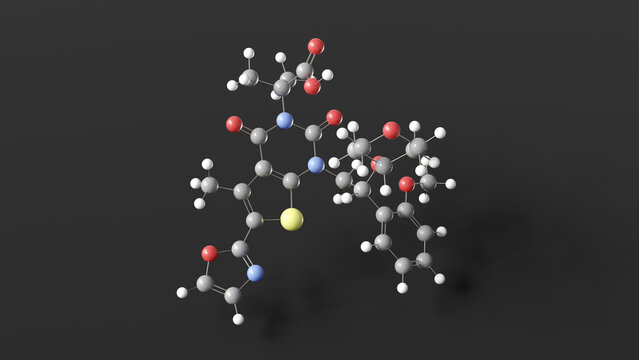 firsocostat molecule 3d, molecular structure, ball and stick model, structural chemical formula acetyl coa carboxylase inhibitor drug