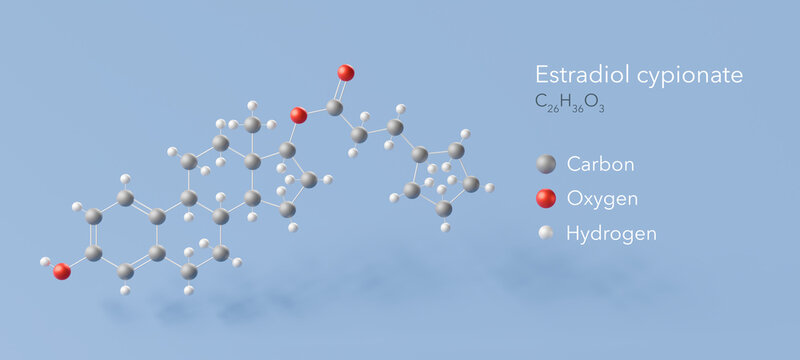 estradiol cypionate molecule, molecular structure, estrogen drug 3d model, Structural Chemical Formula and Atoms with Color Coding