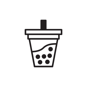 Cup of bubble tea with tapioca pearls and straw icon

