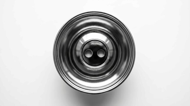 Close-up top view of a metallic cellphone speaker grille with two holes against white background