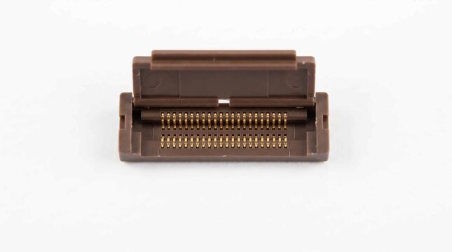 Macro Shot of Open Brown FPC Connector for Electronics, Technology Component