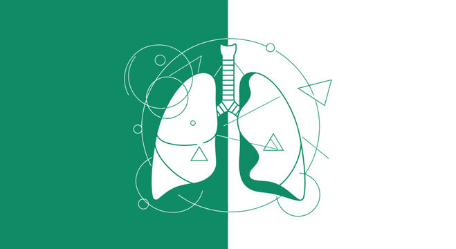 Abstract Pulmonary System Illustration With Graphic Elements on Green White Background