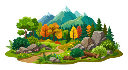 mountain landscape illustration with forest and path vibrant colors © PROMA