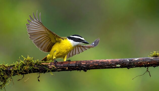 A beautiful small great tit Parus major with colorful yellow and blue feathers is perched on a green tree branch in the wild nature, showcasing its delicate beak and wings as a vibrant songbird