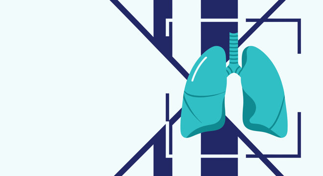 Anatomical Abstract Representation Of Lungs In Vibrant Teal Color Against Geometric Backdrop