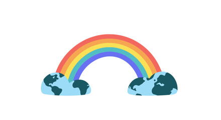 Fototapeta premium Colorful Rainbow Connecting Two Halves of the Planet Earth. EPS Editable. Vector Illustrations.