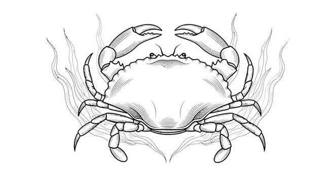 Detailed line art illustration of a crab with pincers raised. EPS Editable. Vector Illustrations.