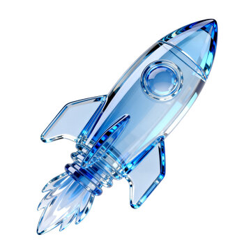 [Transparent Background PNG]Transparent Blue Glass Rocket Illustration
