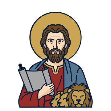 Prophet Daniel Biblical Character Illustration with Lions and Scroll