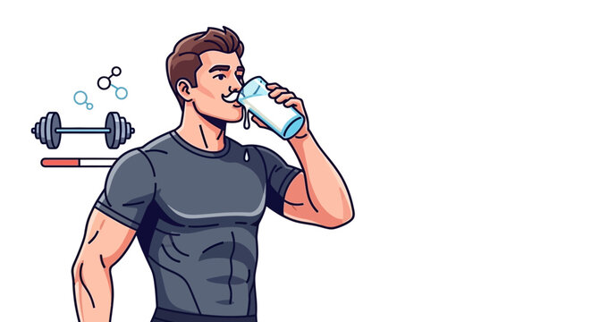 Fit man drinking water after workout session. EPS Editable. Vector Illustrations.
