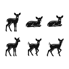 Obraz premium Fawn Silhouettes: Standing, Sitting, Walking - Wildlife Vector Icons