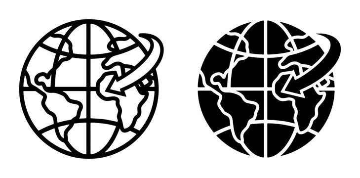 Global logistics icon set, world globe with arrow vector illustration, international shipping and worldwide delivery symbols for business